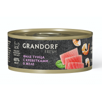 Grandorf Fresh, филе тунца с креветками в желе, влажный корм д/кошек 