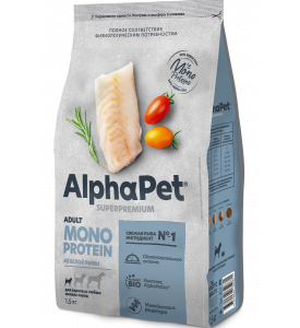 AlphaPet Monoprotein, корм д/собак мелких пород (белая рыба)