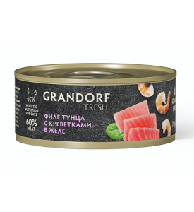 Grandorf Fresh, филе тунца с креветками в желе, влажный корм д/кошек 