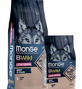 Monge, BWild Low Grain низкозерновой корм д/собак всех пород (гусь)