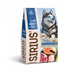 Sirius, корм д/собак с повышенной активностью (три мяса с овощами)