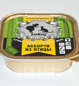 ZooRing, влажный корм д/кошек в желе (ассорти из птицы)
